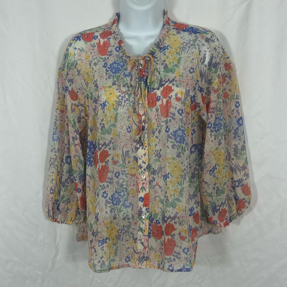 Mango sheer Floral button front Blouse XS